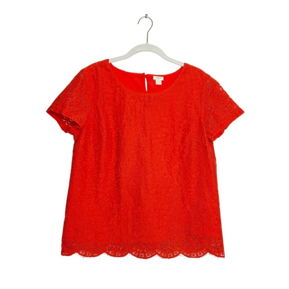 J. Crew Factory Women's Short Sleeve Lace Tee in Red - Sz 8